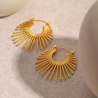 Golden Sunburst Fan Hoop Earrings