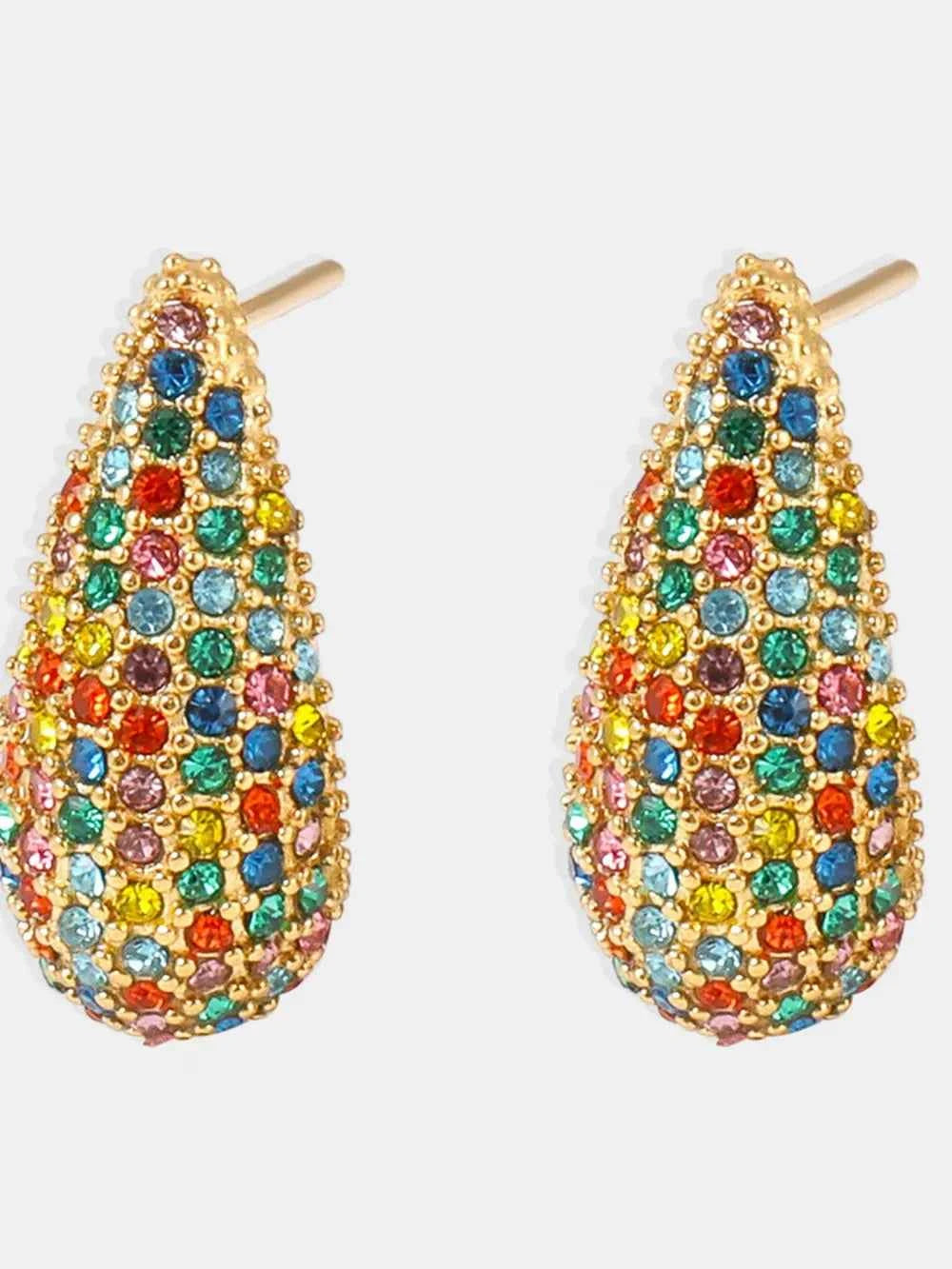 Stainless Steel Inlaid Zircon Teardrop Earrings