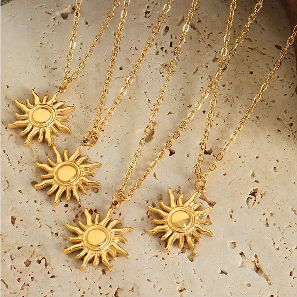 Titanium Steel Sun Shape Pendant Necklace