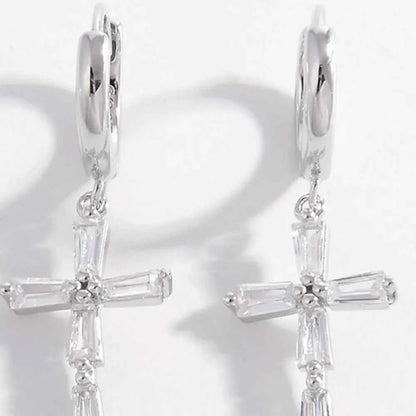925 Sterling Silver Zircon Cross Earrings