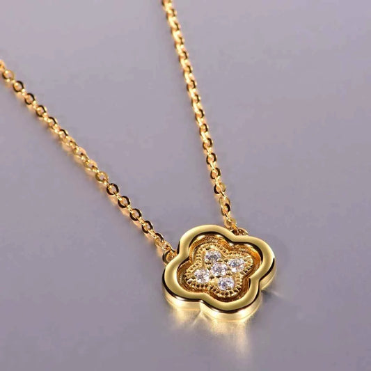 925 Sterling Silver Moissanite Leaf Clover Necklace