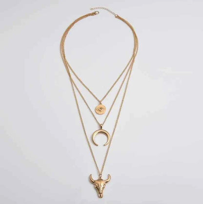 Alloy Three-Layered Bull Head Pendant Necklace