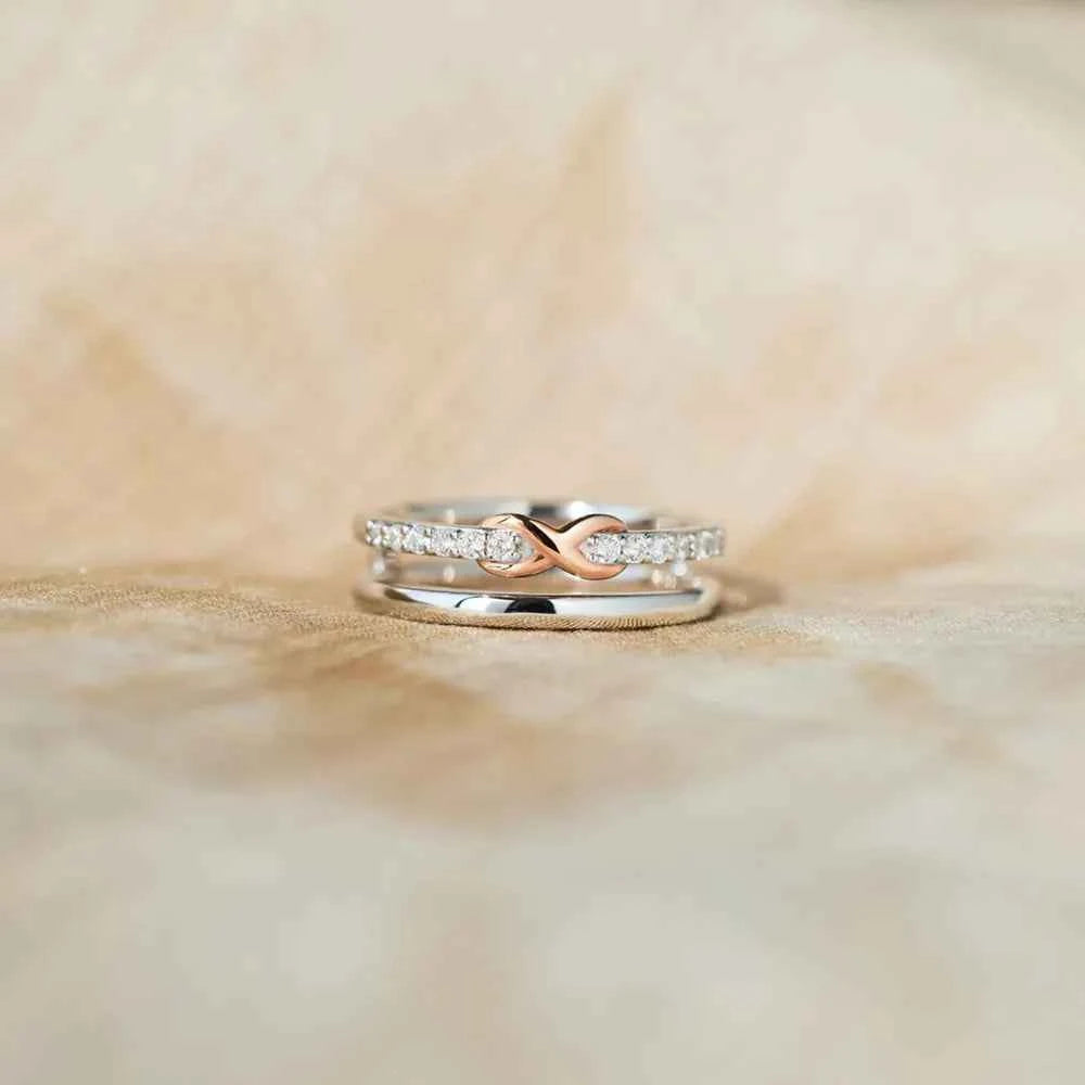 Double-Layered Zircon 925 Sterling Silver Ring