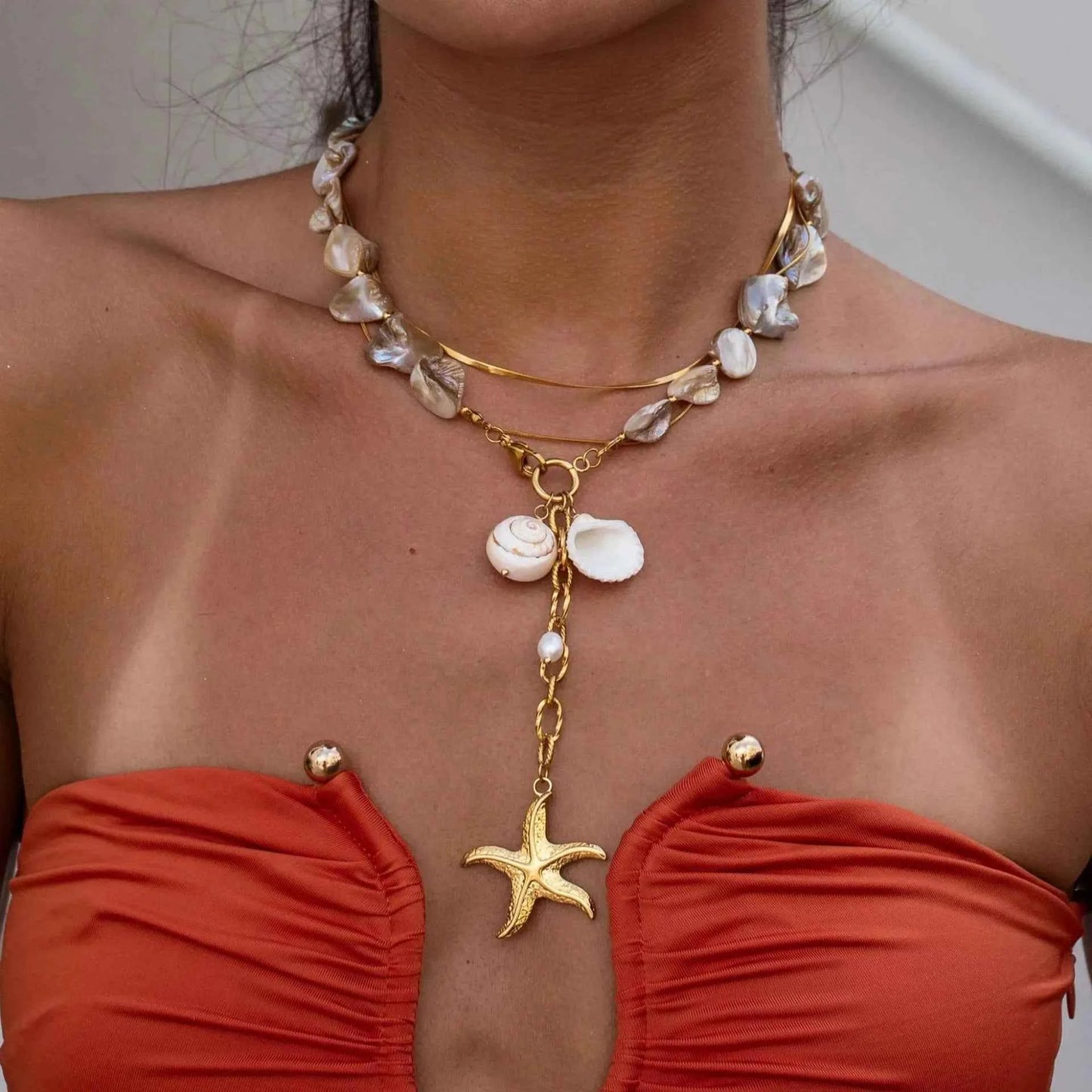 18K Gold-Plated Ocean Theme Necklace with Starfish Pendant