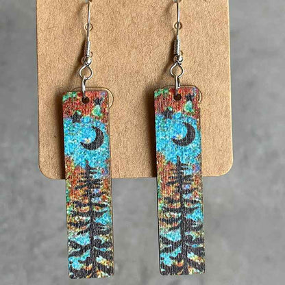 Square Shape Wooden Dangle Earrings