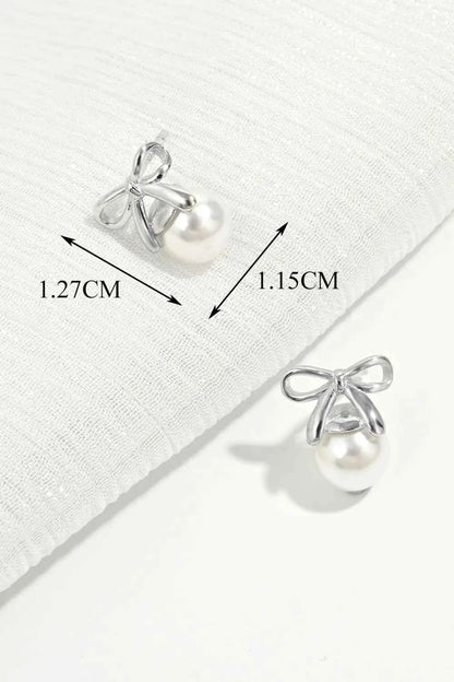 925 Sterling Silver Pearl Bow Earrings