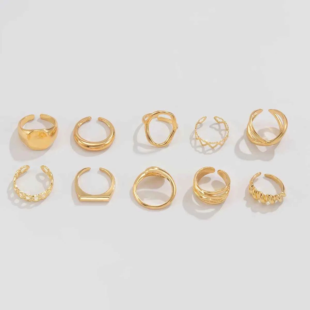 10-Piece Alloy Geometric Ring