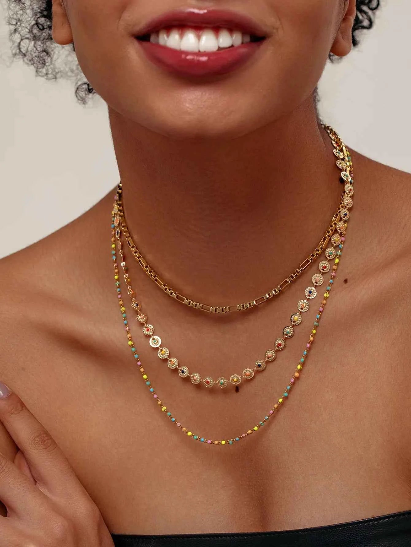 18K Gold-Plated Layered Resin Bead Necklace