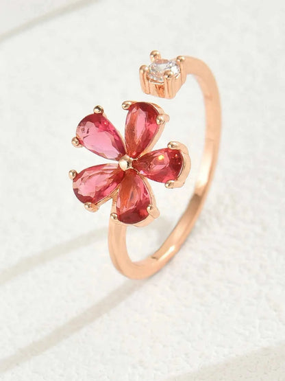 18K Gold-Plated Stainless Steel Zircon Flower Ring