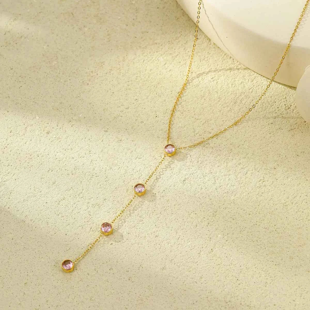 18K Gold-Plated Stainless Steel Zircon Y-Drop Necklace
