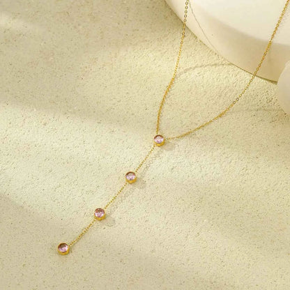 18K Gold-Plated Stainless Steel Zircon Y-Drop Necklace