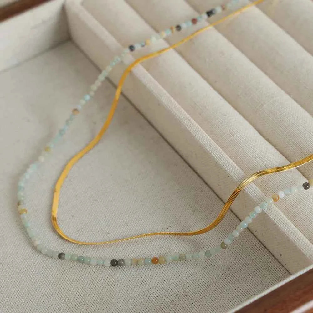 Beaded Titanium Steel Double-Layered Necklace