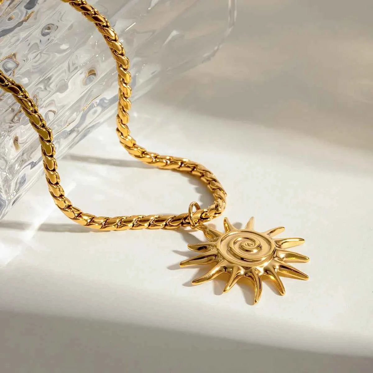 18K Gold-Plated Sun Pendant Necklace