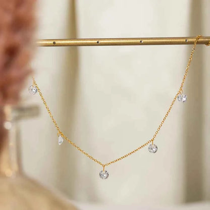 Stainless Steel Rhinestone Charm Necklace