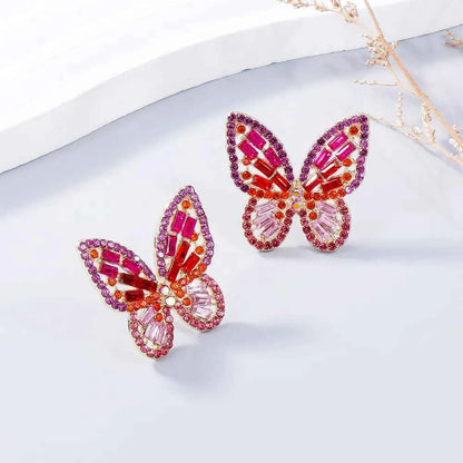 Alloy Inlaid Rhinestone Butterfly Earrings