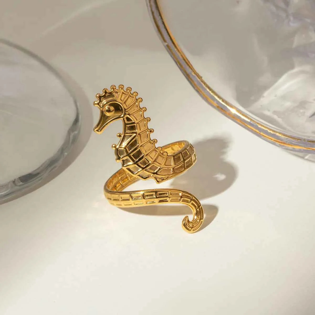 18K Gold-Plated Seahorse Wrap Adjustable Ring