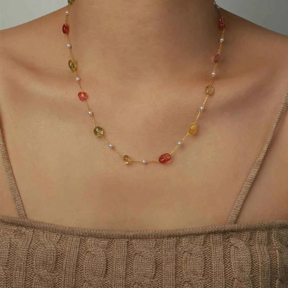 Titanium Steel Gold-plated Bead Necklace