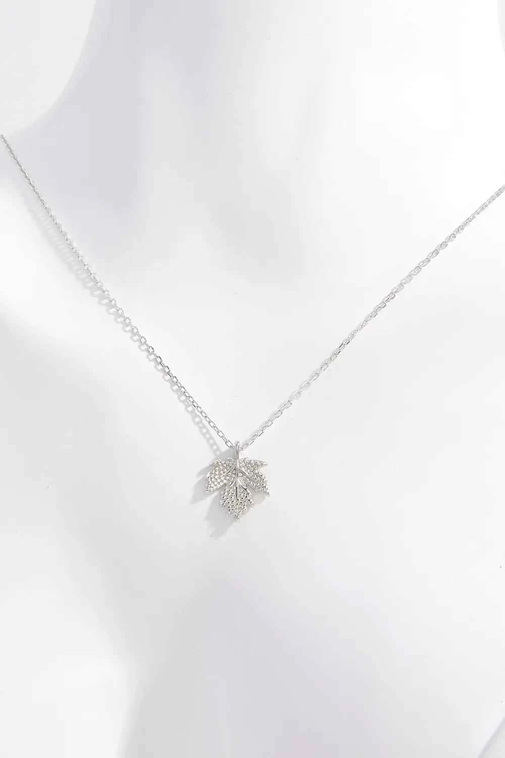 925 Sterling Silver Zircon Maple Leaf Necklace