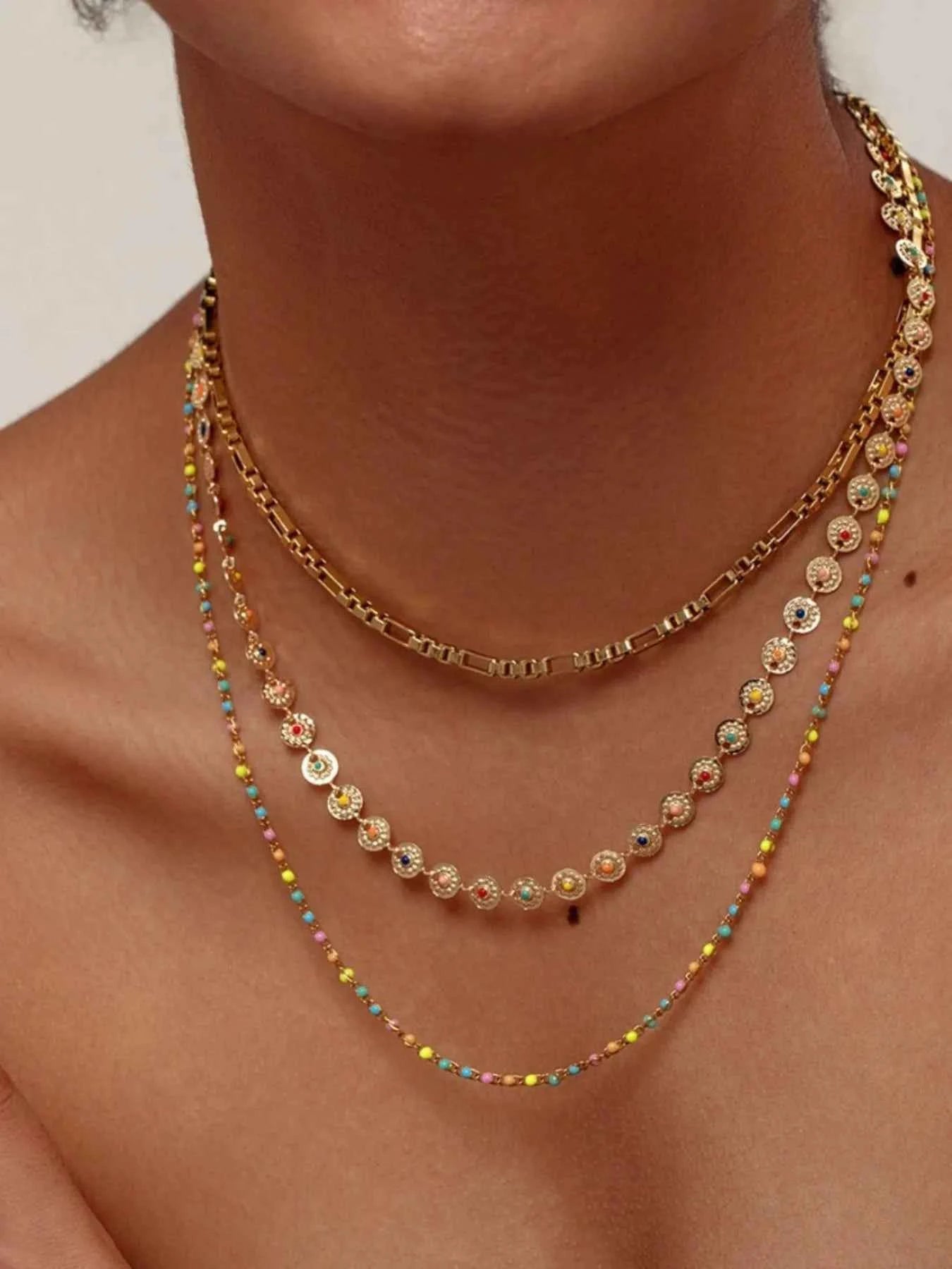 18K Gold-Plated Layered Resin Bead Necklace