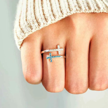 Zircon 925 Sterling Silver Double Cross Bypass Ring