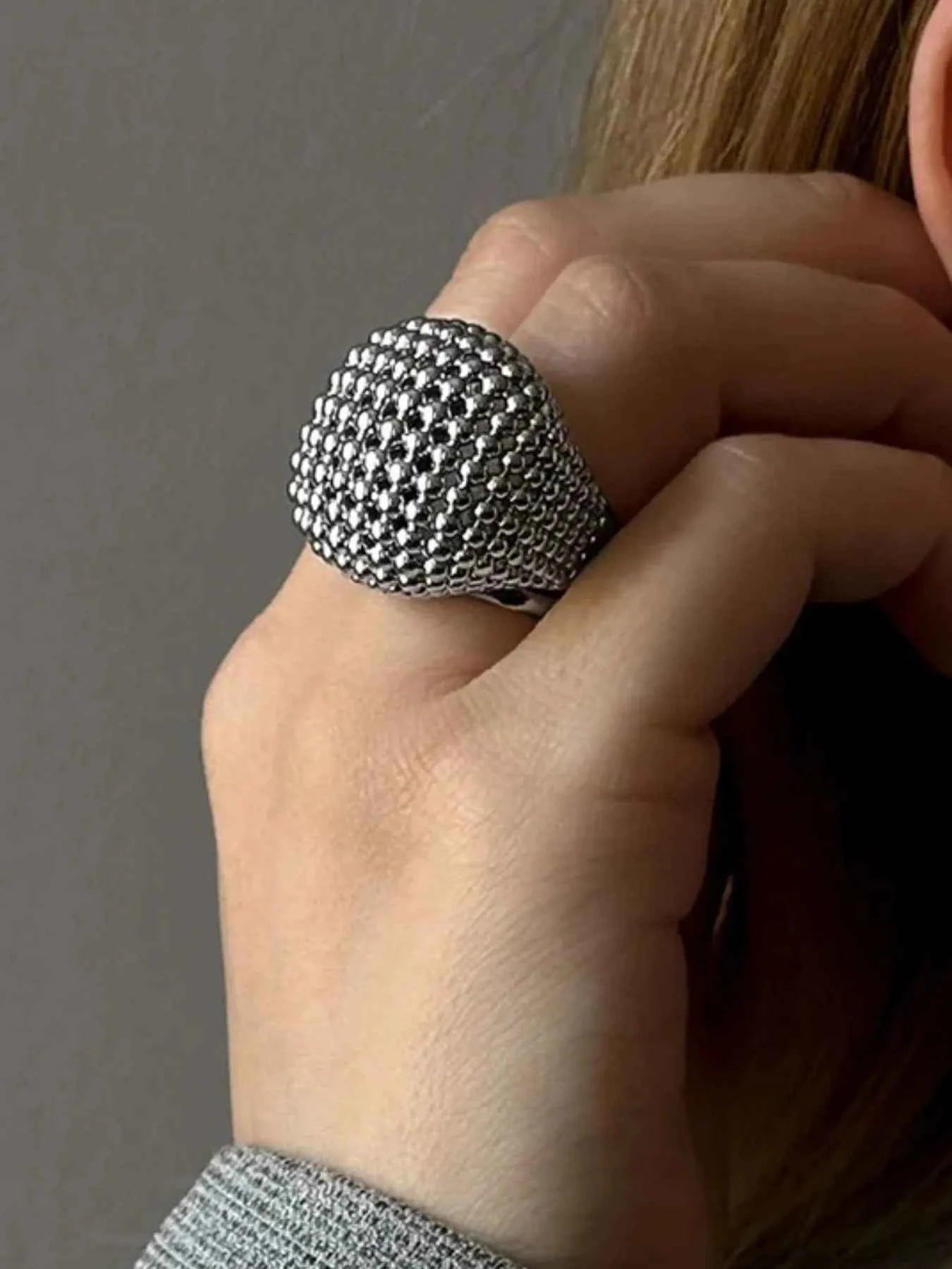Stainless Steel Textured Dome Ring