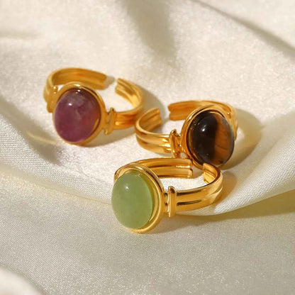 Vintage Natural Stone Gold Plated Adjustable Ring