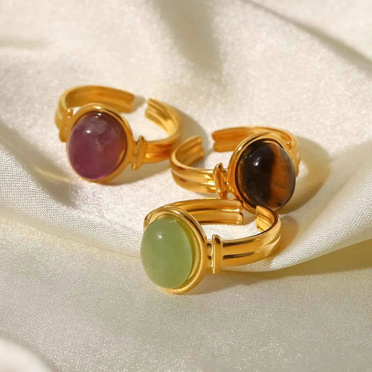 Vintage Natural Stone Gold Plated Adjustable Ring