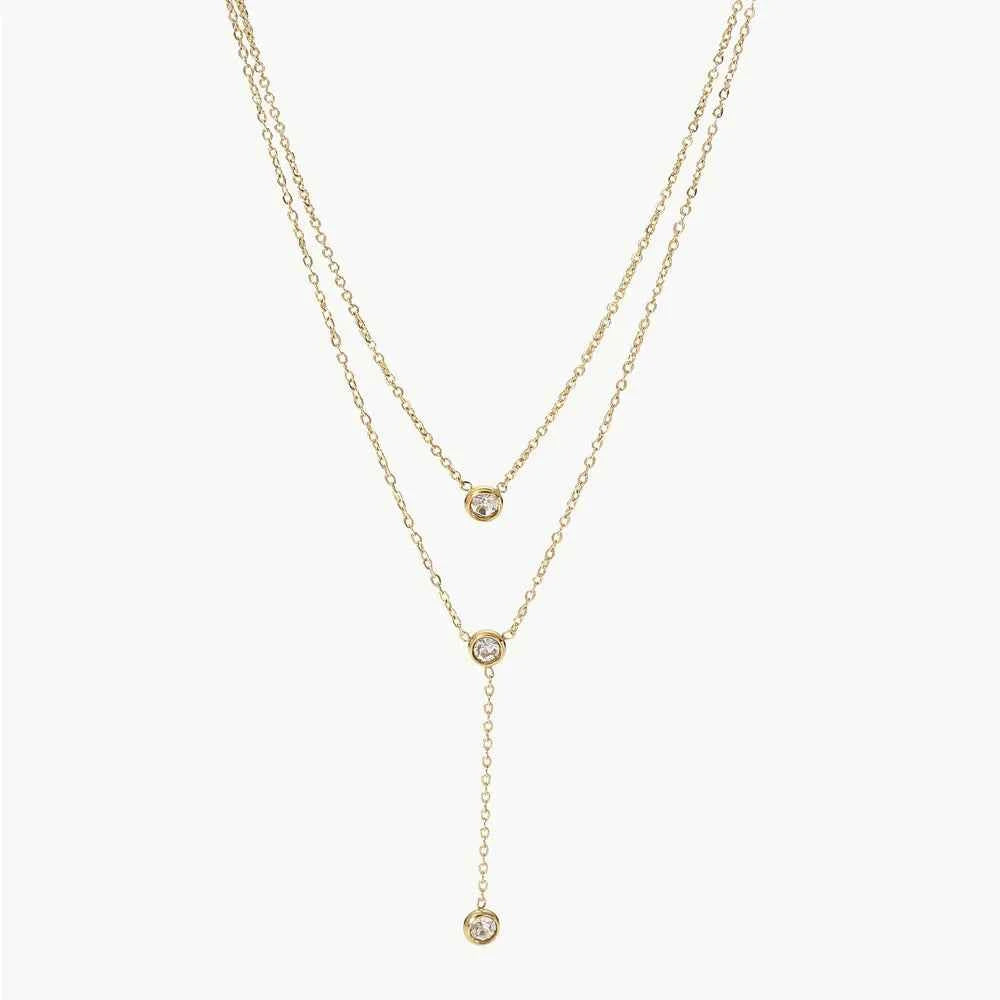 Stainless Steel Zircon Double-Layered Necklace