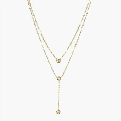 Stainless Steel Zircon Double-Layered Necklace