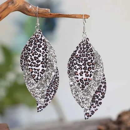 PU Leather Leopard Leaf Earrings