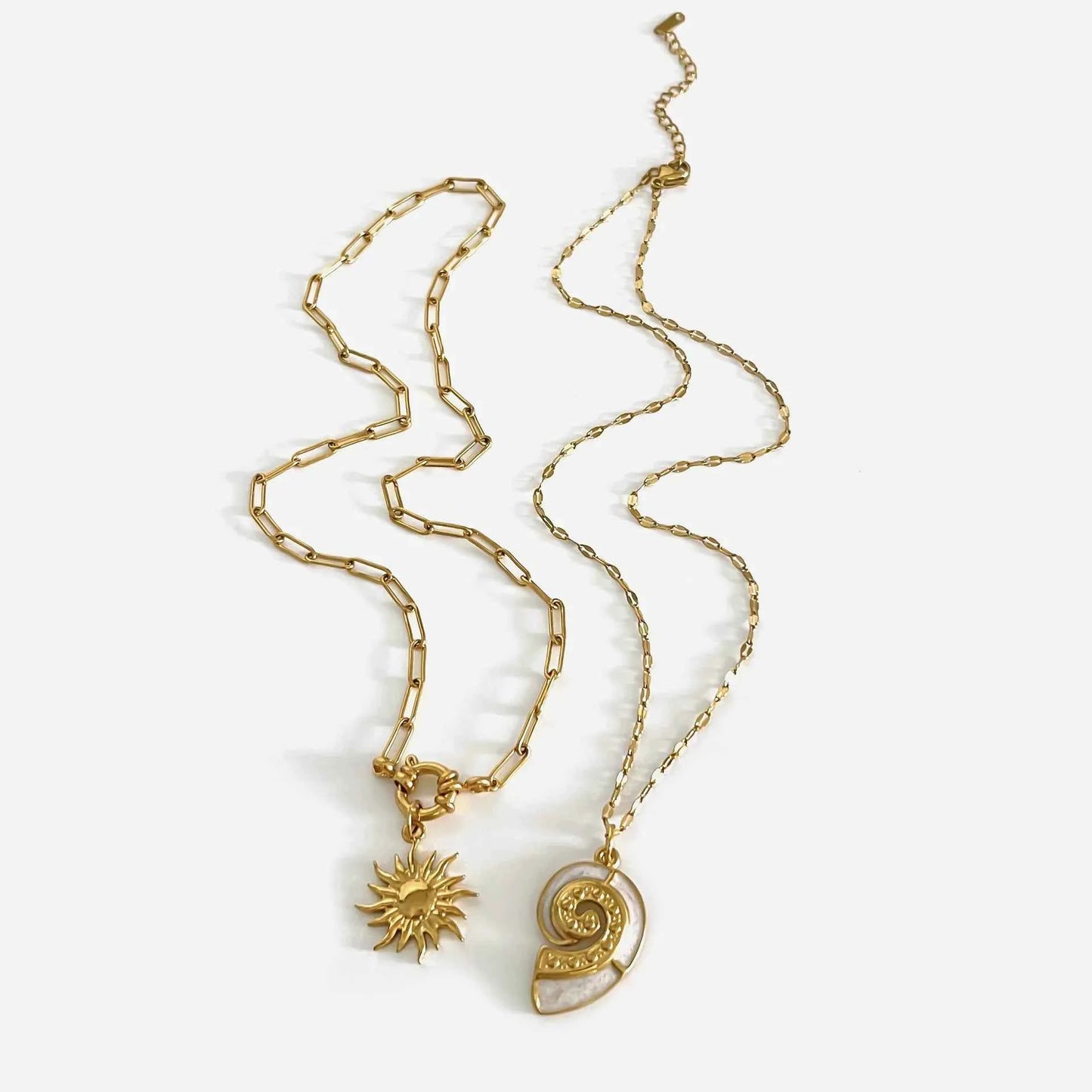 2-Piece 18K Gold-Plated Sun & Wave Pendant Necklace