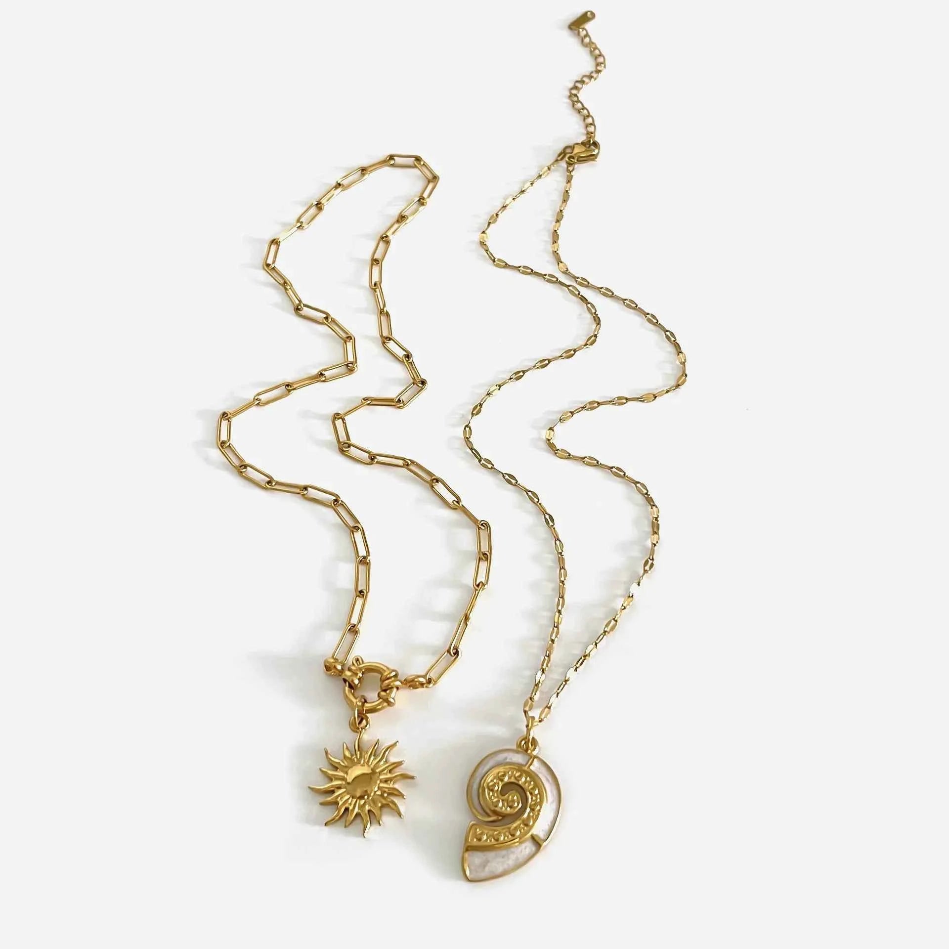 2-Piece 18K Gold-Plated Sun & Wave Pendant Necklace