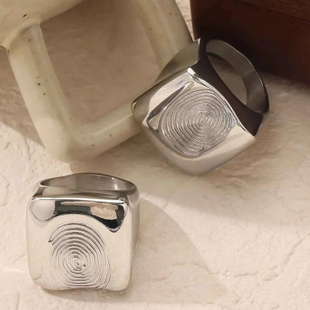 Titanium Steel Fingerprint Signet Ring