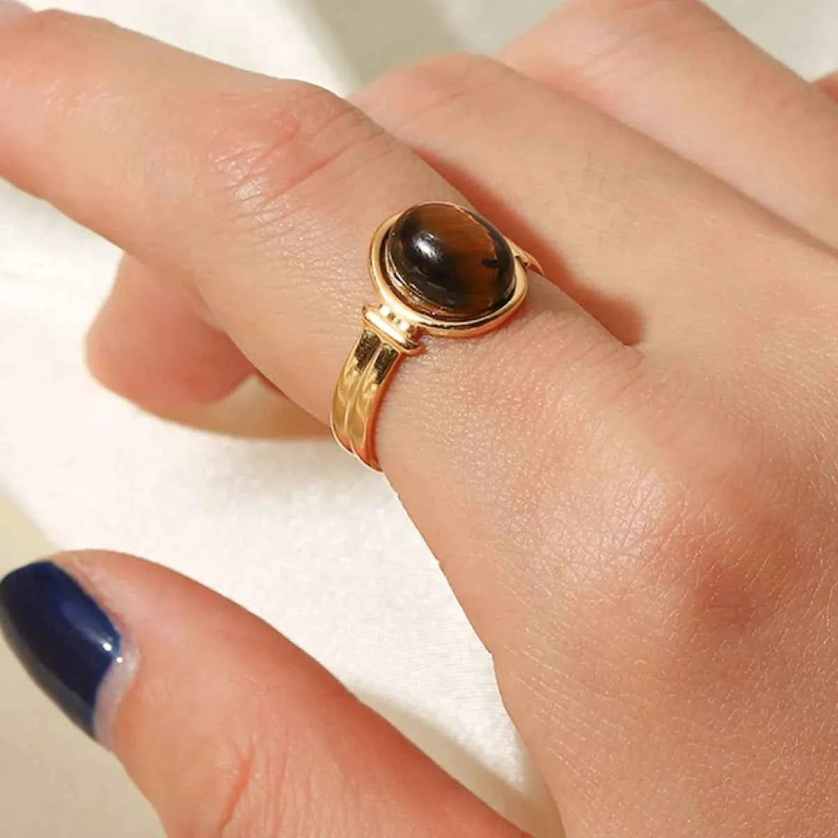 Vintage Natural Stone Gold Plated Adjustable Ring