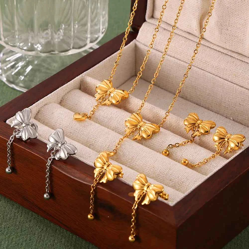 Titanium Steel Gold-Plated Bow Pendant Necklace