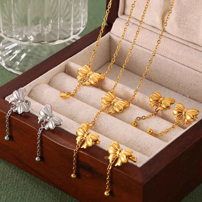 Titanium Steel Gold-Plated Bow Pendant Necklace