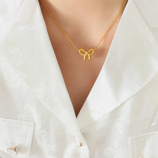 Gold-Plated Titanium Steel Bow Pendant Necklace - Mr. Gem & Company