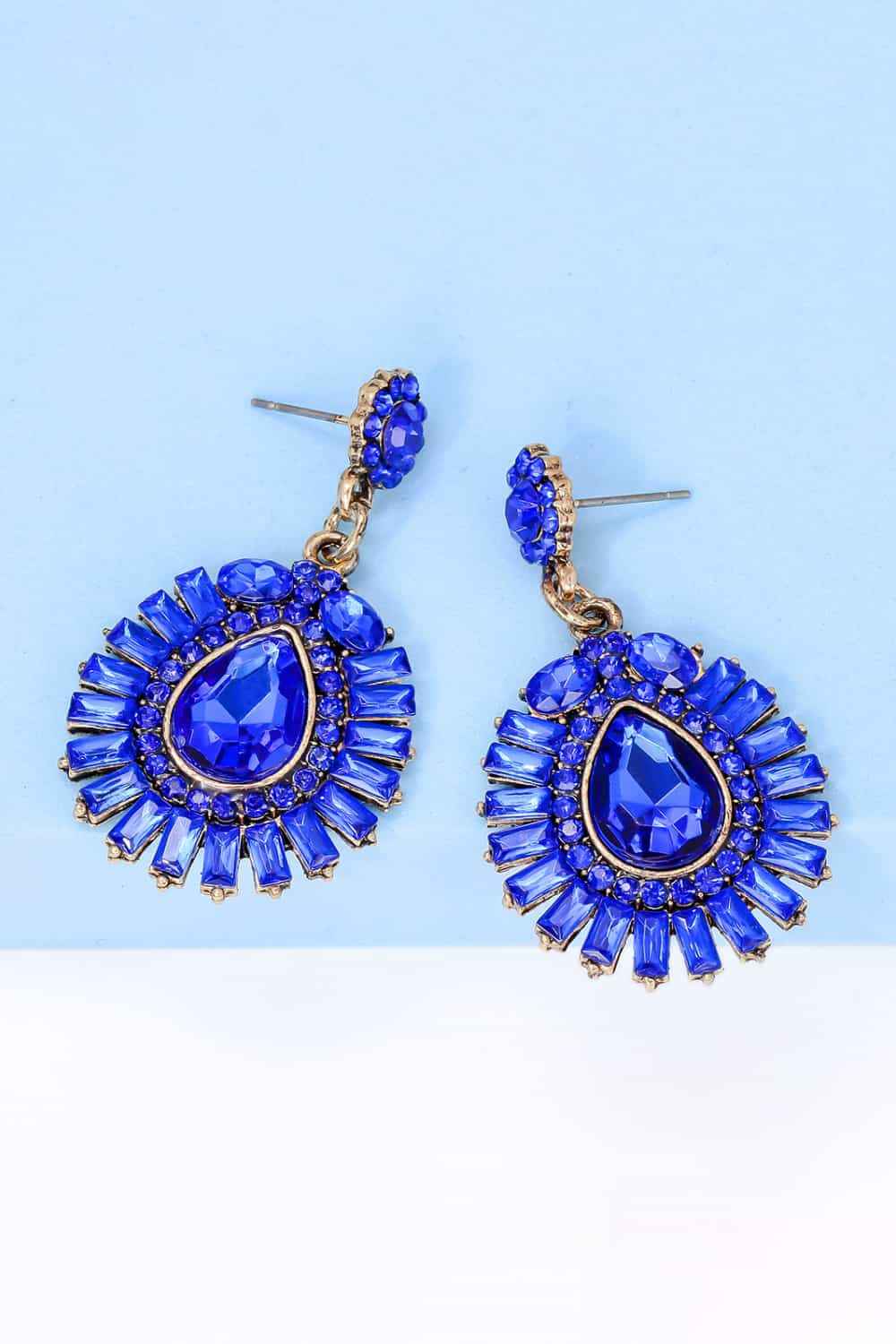 Teardrop Shape Glass Stone Dangle Earrings