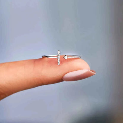 T Shape Inlaid Zircon 925 Sterling Silver Open Ring