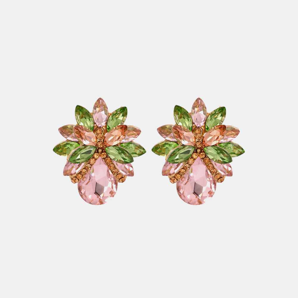 Flower Shape Glass Stone Stud Earrings