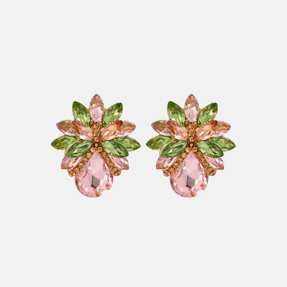 Flower Shape Glass Stone Stud Earrings