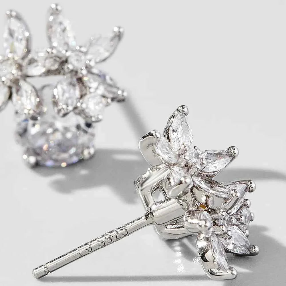 Zircon 925 Sterling Silver Flower Stud Earrings