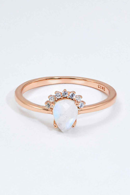 18K Rose Gold-Plated Pear Shape Natural Moonstone Ring