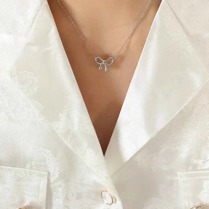 Titanium Steel Bow Pendant Necklace