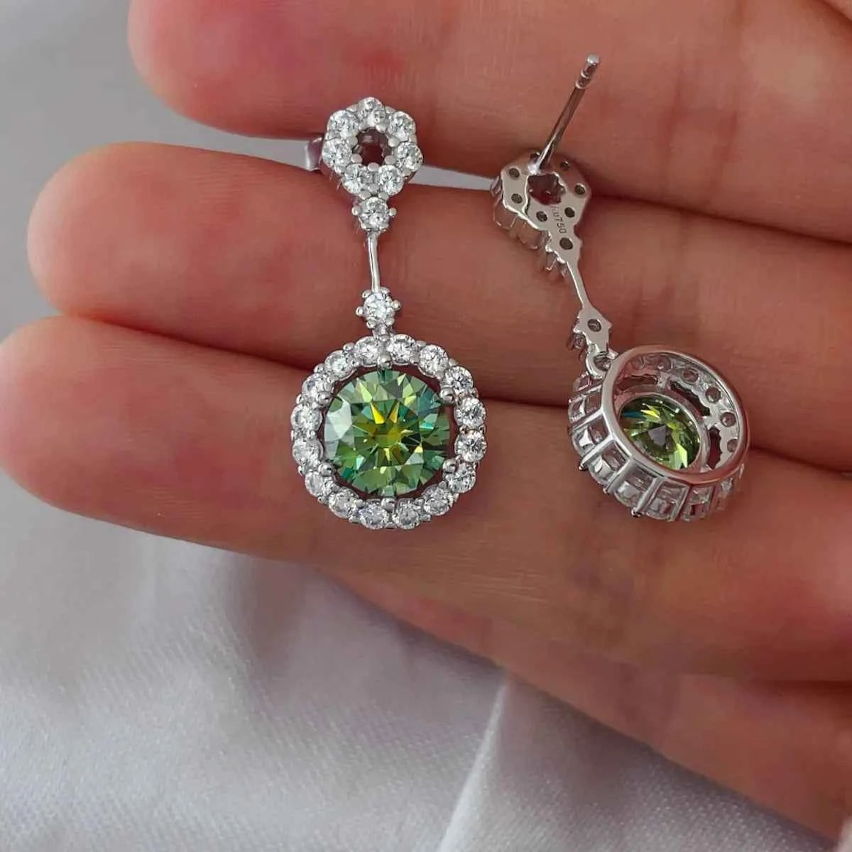 4 Carat Crystal Drop Dangle Earrings with Round Halo Design