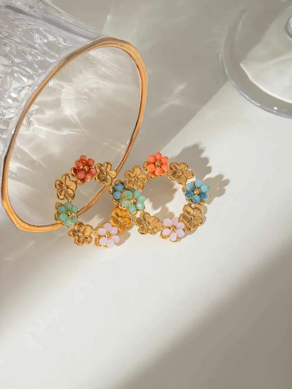 Synthetic Crystal Stainless Steel Flower Earrings