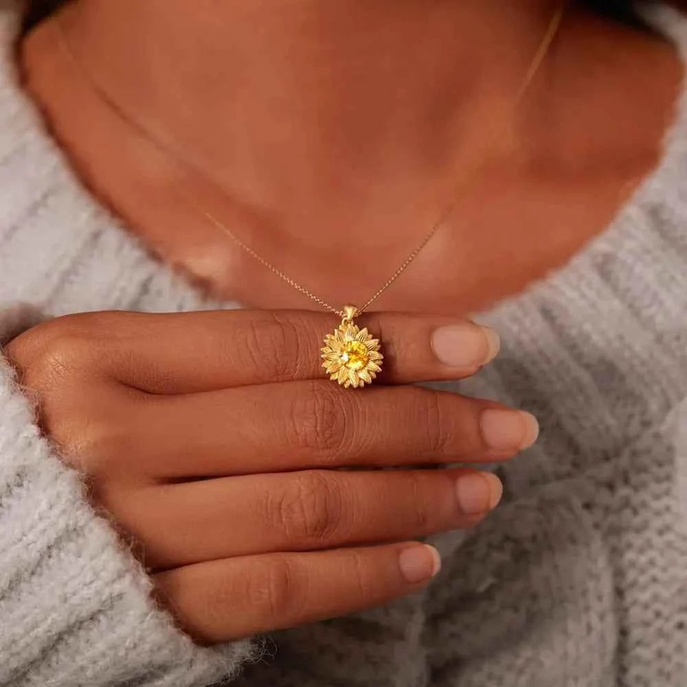 Sunflower Shape 18K Gold-Plated Pendant Necklace