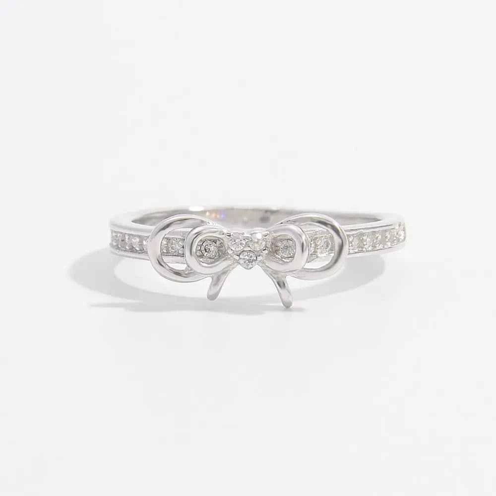 925 Sterling Silver Inlaid Zircon Bow Ring