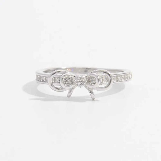 925 Sterling Silver Inlaid Zircon Bow Ring