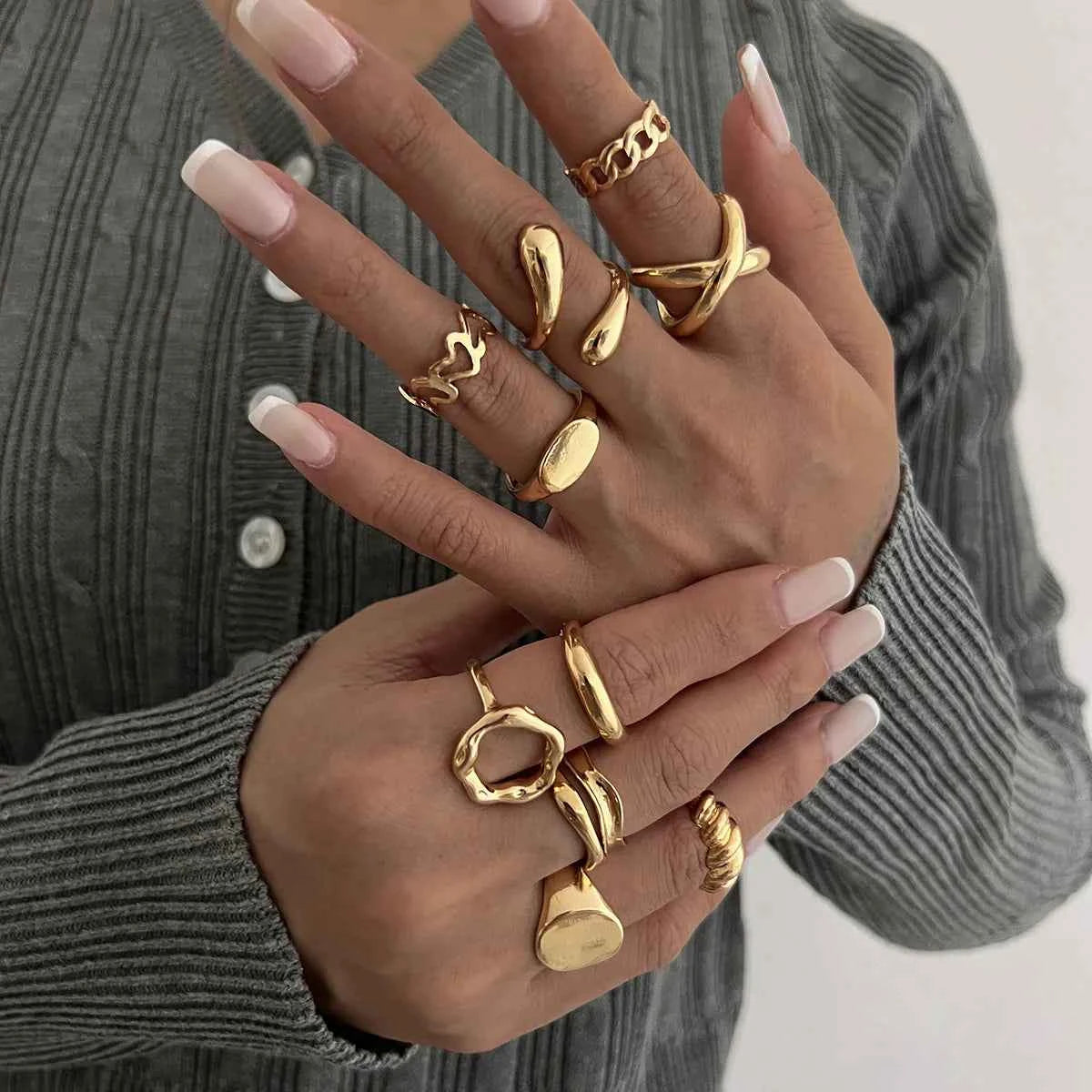 10-Piece Alloy Geometric Ring